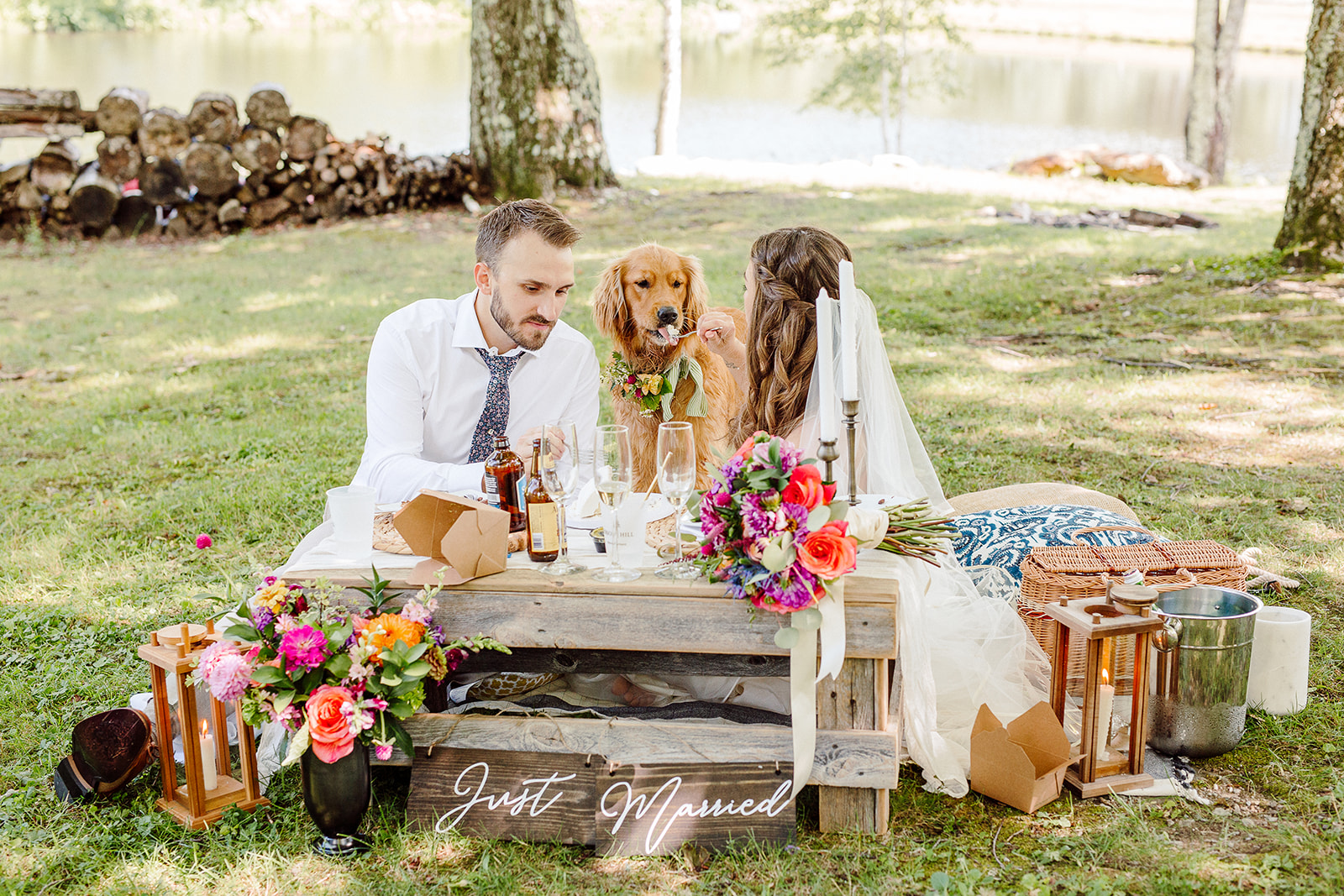 Image Of A Picnic Inspired Edson Hill Wedding With A Golden Retriever