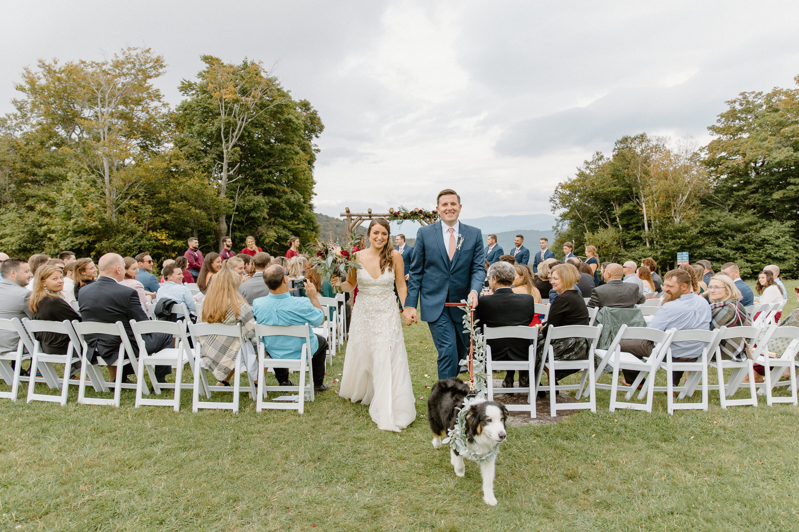 H&Amp;J Come Back Down The Aisle After Just Making Their Marriage Official At Their September Wedding At Sugarbush Resort.